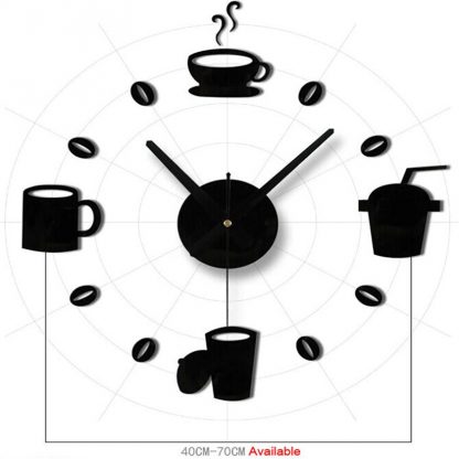 2017 Coffee Cups Kitchen Wall Art Mirror Clock Modern Design Home Decoration Decor Wall Sticker For Living Room Wholesale M913 - Image 2