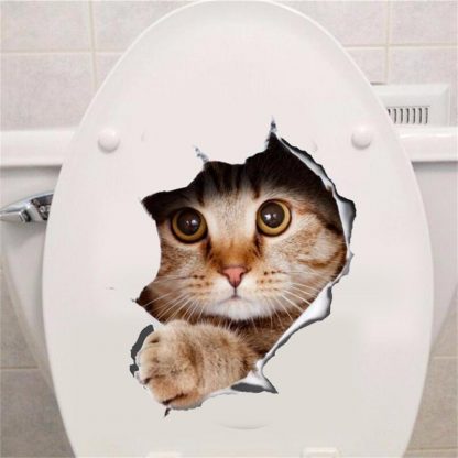 Hole View Vivid Cats Dog 3D Wall Sticker Bathroom Toilet Living Room Kitchen Decoration Animal Vinyl Decals Art Sticker Poster - Image 2