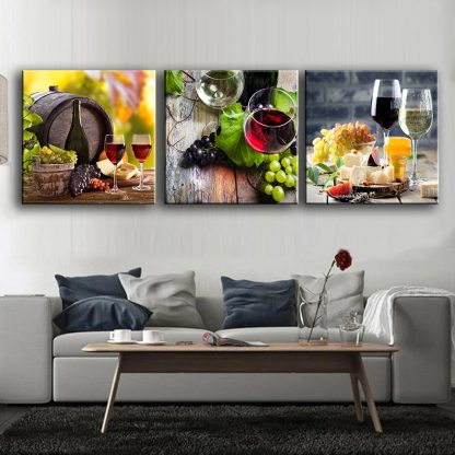 Modular Picture Artwork 3 Pieces Wine Grape Dessert Framed Painting Canvas Wall Art Modern Kitchen Restaurant Decoration - Image 2