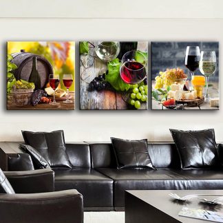 Modular Picture Artwork 3 Pieces Wine Grape Dessert Framed Painting Canvas Wall Art Modern Kitchen Restaurant Decoration