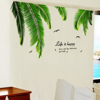 [SHIJUEHEZI] Palm Tree Leaves Wall Stickers Vinyl DIY Palm Frond Muursticker for Living Room Kitchen Decoration Wall Decals