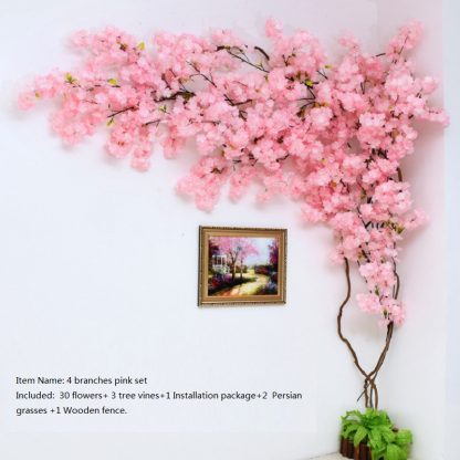 artificial cherry blossom tree Wall pipe interior decoration background cherry blossom cane Fake flowers fake vine Vines make sc - Image 2