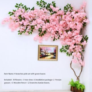 artificial cherry blossom tree Wall pipe interior decoration background cherry blossom cane Fake flowers fake vine Vines make sc